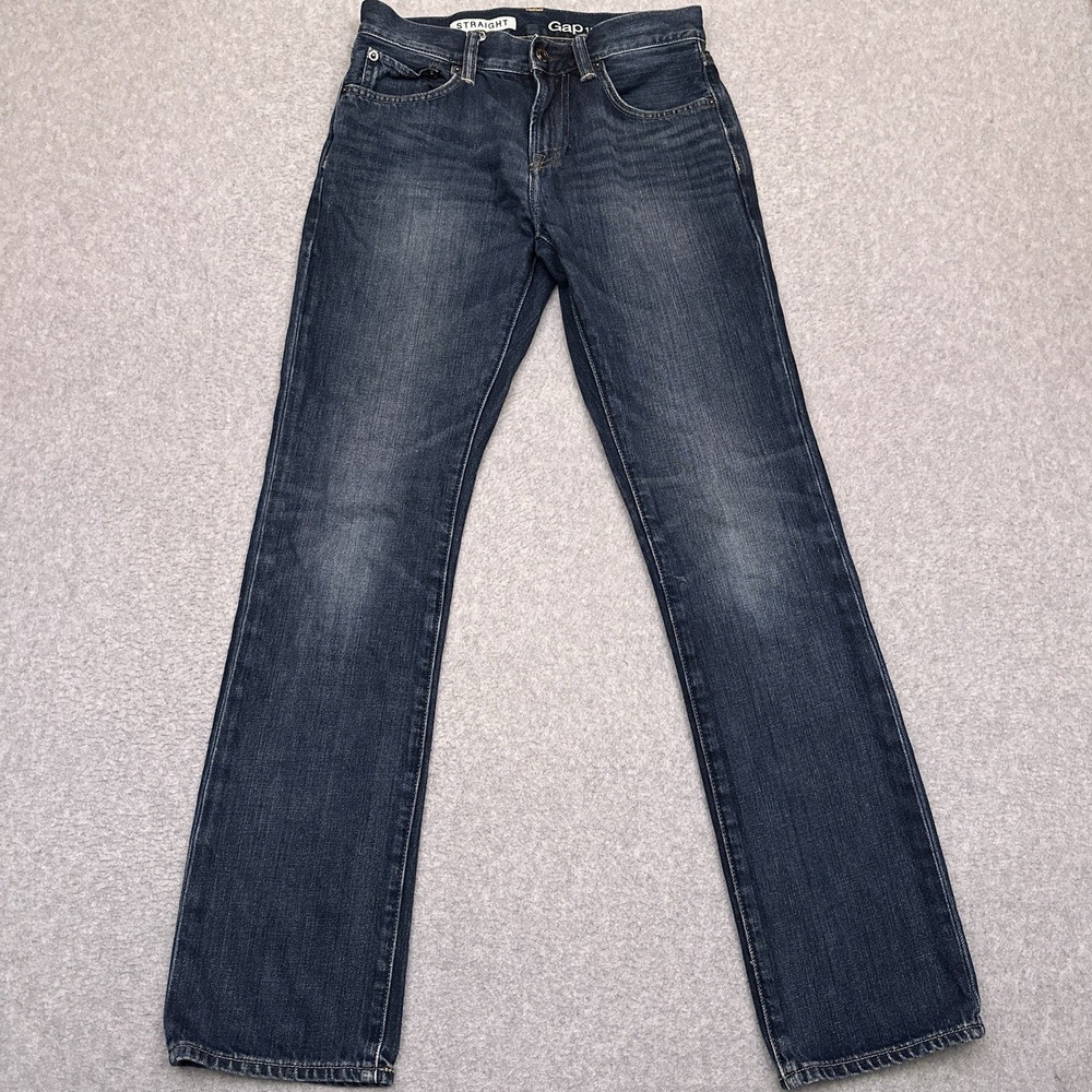Gap 1969 Jeans Mens 28x32 Straight Leg Dark Wash Denim 100% Cotton Faded Whisker
